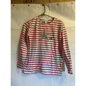 Lilly Pulitzer Shirt Womens XL Red White Striped 3/4 Sleeve Knit Shirt